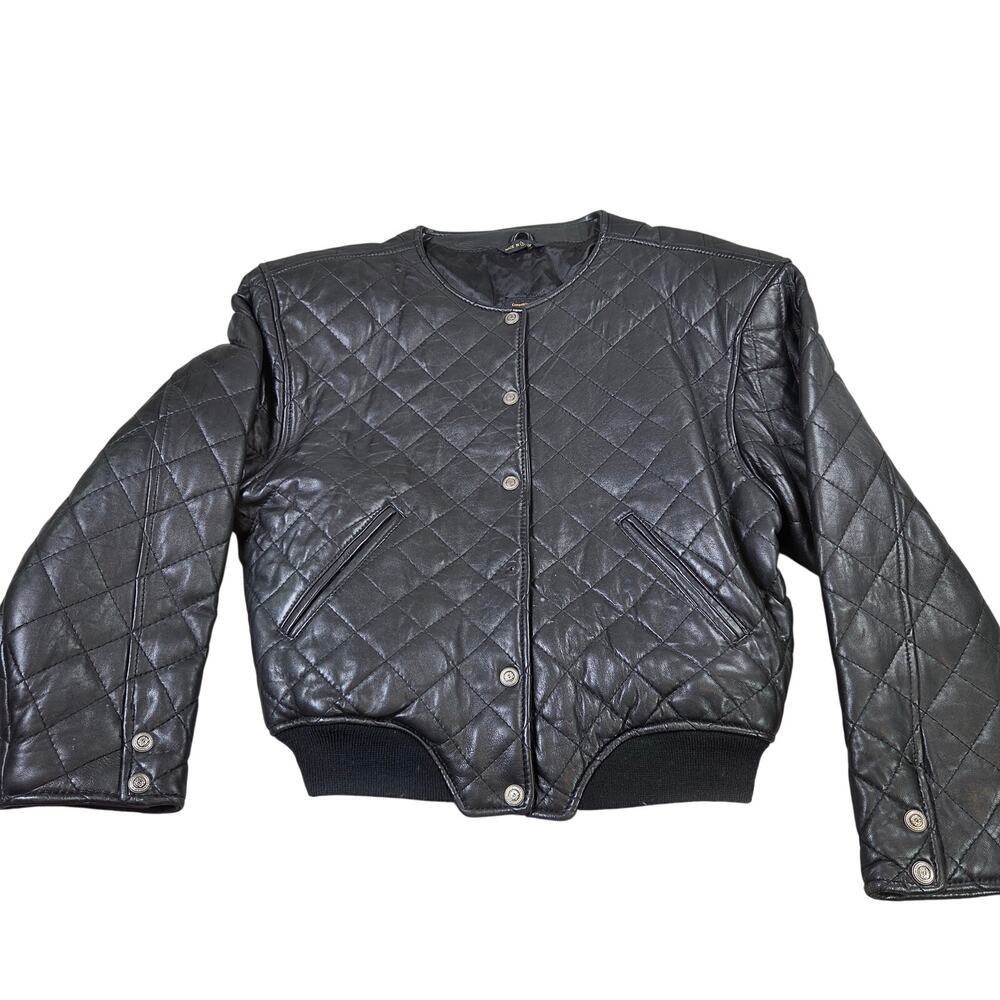 Express Quilted Leather Jacket Womens Small Cropped Bomber Vintage Korea